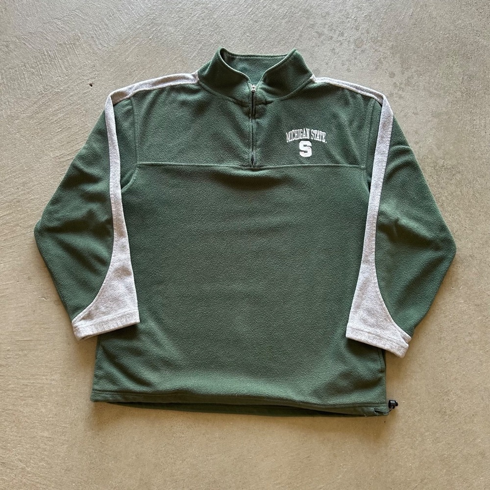 Michigan State Spartans NCAA 1/4 Zip Jacket Size Large Green Fleece Pullover